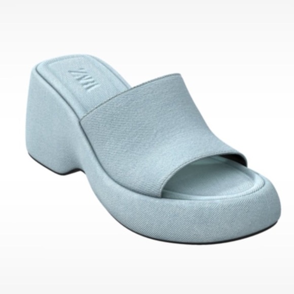 NWT. Zara Light Blue Denim Platform Wedge Sandals. Size 7,5, 9. - Picture 3 of 7